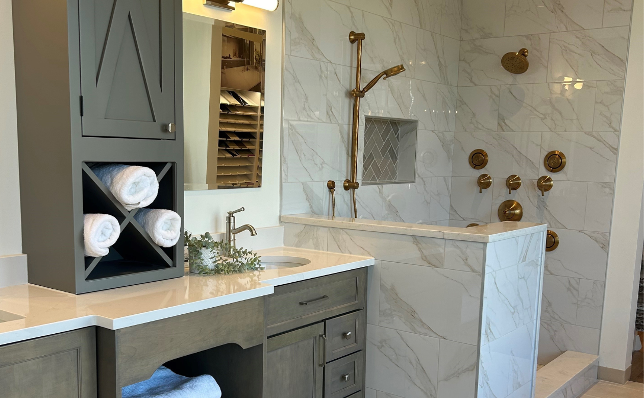 custom tile shower in a bathroom at Kiba Studios in Atlanta