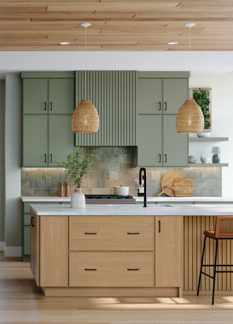 gray tile backsplash in a kitchen