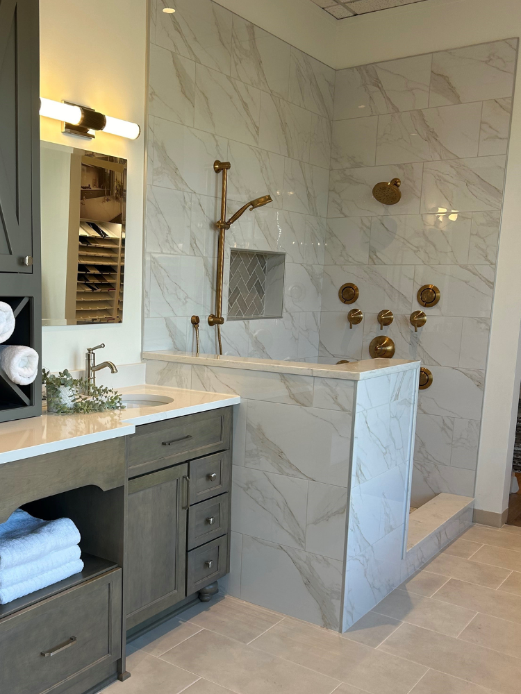 custom tile shower in a bathroom at Kiba Studios in Atlanta